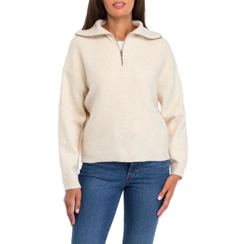 Olive + Oak Cream Ribbed Quarter Zip Sweater XL‎